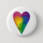 Lebhaftes Wasserfarbenherz "Liebe" Button (Vorderseite)