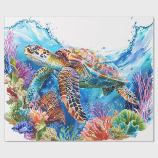 Lebhaftes Wasserfarbenschildkrötendekor Geschenkpapier