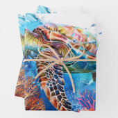 Lebhaftes Wasserfarbenschildkrötendekor Geschenkpapier Set (Beispiel)
