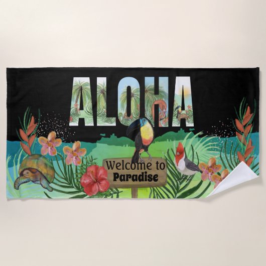 Lebhaftes Watercolor Aloha Tropical Paradise Strandtuch (Vorderseite)