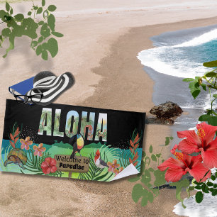Lebhaftes Watercolor Aloha Tropical Paradise Strandtuch