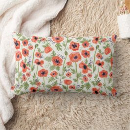 Lebhaftes Watercolor Orange Poppies Blumenmuster Lendenkissen