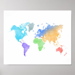 Lebhaftes Watercolor World Map Poster - Rainbow