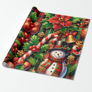 Lebhaftes Weihnachts-Karo Geschenkpapier