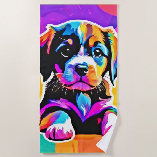 Lebhaftes Welpenwerk Strandtuch (Vorderseite)