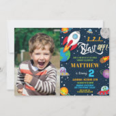 Lebhaftes Weltraumraketenschiff Planets Geburtstag Einladung (Vorderseite)