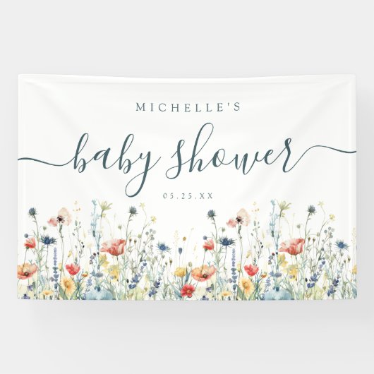 Lebhaftes Wildblume Baby Shower Banner (Horizontal)
