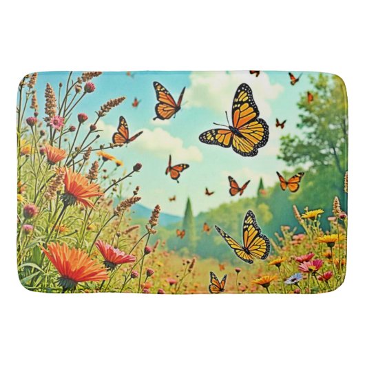 Lebhaftes Wildblume Butterfly Joy Design Badematte (Vorderseite)