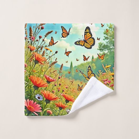 Lebhaftes Wildblume Butterfly Joy Design Badhandtuch Set (Waschlappen)
