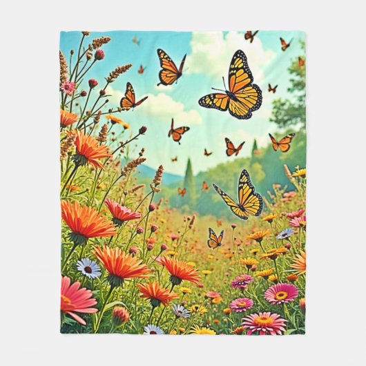 Lebhaftes Wildblume Butterfly Joy Design Fleecedecke (Vorderseite)