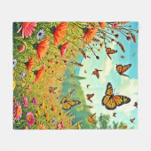 Lebhaftes Wildblume Butterfly Joy Design Fleecedecke (Vorderseite (Horizontal))