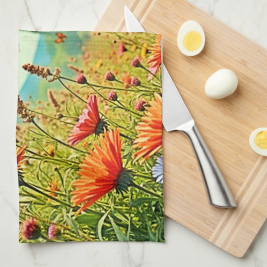 Lebhaftes Wildblume Butterfly Joy Design Geschirrtuch (Viertel Falte)