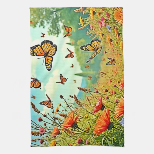 Lebhaftes Wildblume Butterfly Joy Design Geschirrtuch (Vertikal)