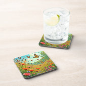 Lebhaftes Wildblume Butterfly Joy Design Getränkeuntersetzer (Rechte Seite)