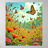Lebhaftes Wildblume Butterfly Joy Design Poster (Vorne)