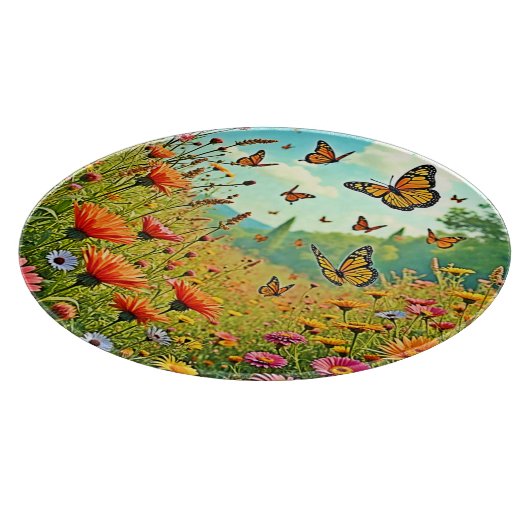 Lebhaftes Wildblume Butterfly Joy Design Schneidebrett (Ecke)