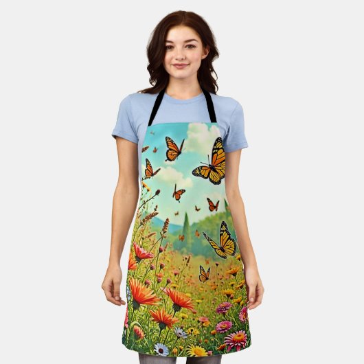 Lebhaftes Wildblume Butterfly Joy Design Schürze (Getragen)