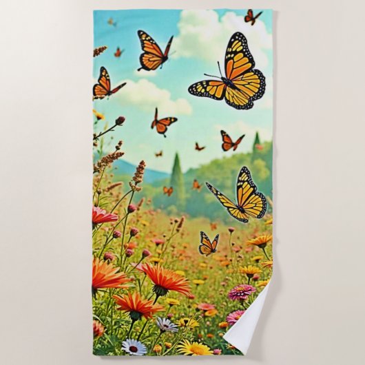 Lebhaftes Wildblume Butterfly Joy Design Strandtuch (Vorderseite)