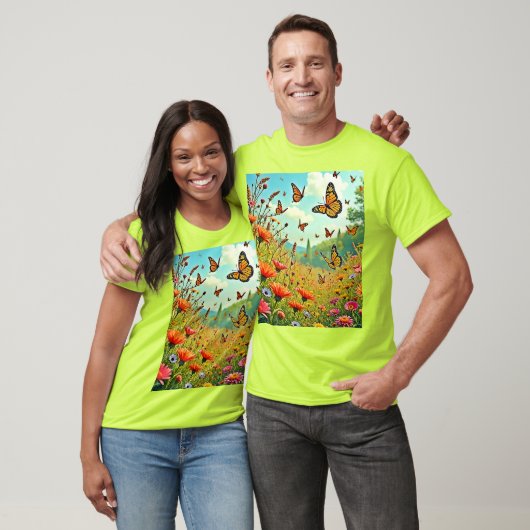 Lebhaftes Wildblume Butterfly Joy Design T-Shirt (Unisex)