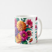 Lebhaftes Zinnias- und Cosmos-Blumendesign Kaffeetasse (VorderseiteRechts)