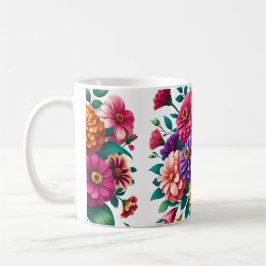 Lebhaftes Zinnias- und Cosmos-Blumendesign Kaffeetasse