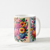 Lebhaftes Zinnias- und Cosmos-Blumendesign Kaffeetasse (VorderseiteRechts)