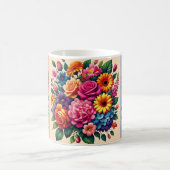 Lebhaftes Zinnias- und Cosmos-Blumendesign Kaffeetasse (Mittel)