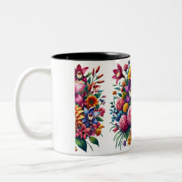 Lebhaftes Zinnias- und Cosmos-Blumendesign Zweifarbige Tasse