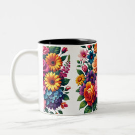 Lebhaftes Zinnias- und Cosmos-Blumendesign Zweifarbige Tasse