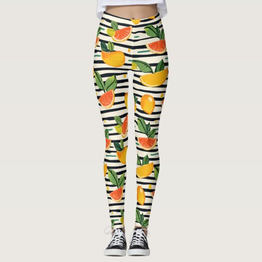 Lebhaftes Zitrusfrüchtemuster mit grünen Blätter ( Leggings (Vorderseite)