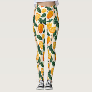 Lebhaftes Zitrusfrüchtemuster mit grünen Blätter Leggings