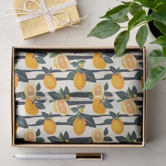 Lebhaftes Zitrusfrüchtemuster mit grünen Blätter ( Seidenpapier (Geschenk)