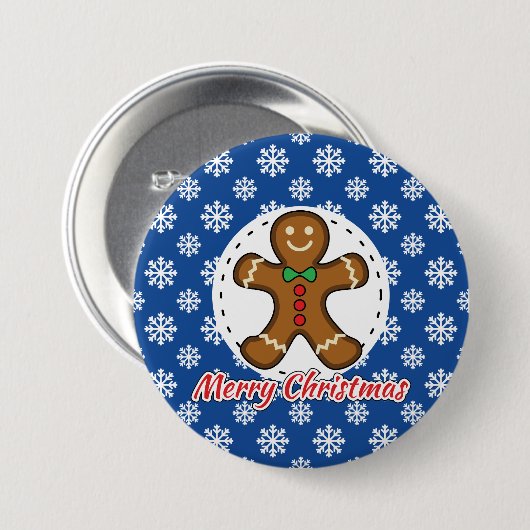 Lebkuchen - Blaues Schneeflockenmuster - Frohe Wei Button (Vorne & Hinten)