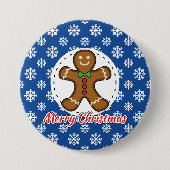 Lebkuchen - Blaues Schneeflockenmuster - Frohe Wei Button (Vorderseite)