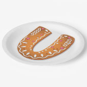 Lebkuchen Buchstabe U Monogramm Weihnachtsplätzche Pappteller (Schrägansicht)