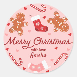 Lebkuchen Candy Cane Strümpfe Rosa Weihnachten Runder Aufkleber