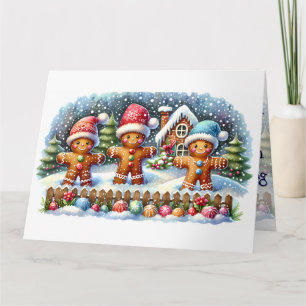 Lebkuchen-Familie Schneebedeckte Weihnachtsszene Karte