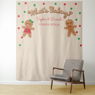 Lebkuchen-Geschlechtsenthüllungsbanner Foto Hinter Wandteppich