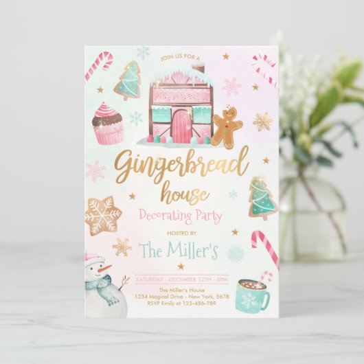 Lebkuchen-Haus dekoratives Party Einladung (Stehend Vorderseite)
