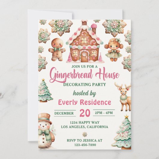 Lebkuchen-Haus Dekorieren Party Cookie Einladung (Vorderseite)