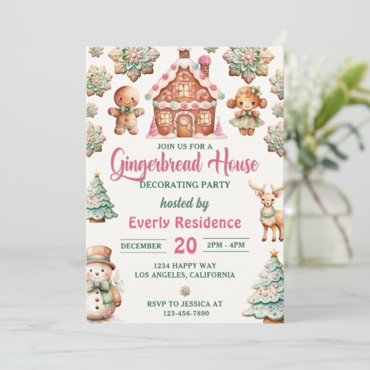 Lebkuchen-Haus Dekorieren Party Cookie Einladung (Stehend Vorderseite)