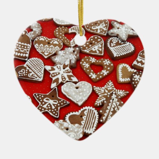 Lebkuchen-Herz-Weihnachtsverzierung Keramik Ornament (Vorne)