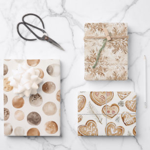 Lebkuchen-Herzen-Schneeflocken-Weihnachten Geschenkpapier Set
