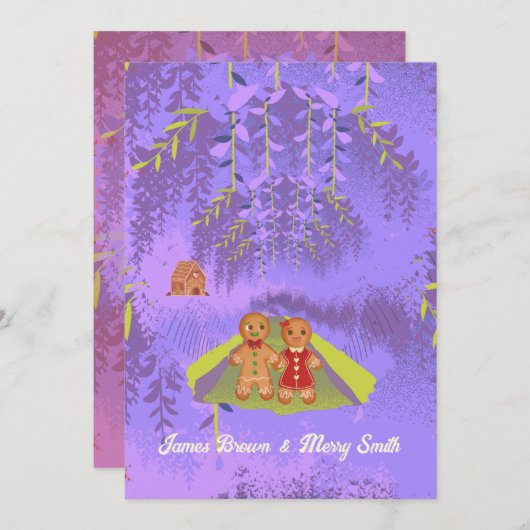 Lebkuchen in der Liebe auf dem Weg Lila Waldhochze Einladung (Vorne/Hinten)