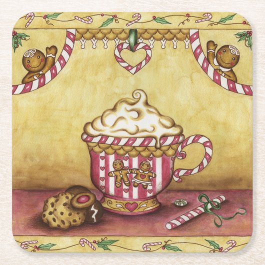 Lebkuchen-Kaffeuntersetzer Rechteckiger Pappuntersetzer (Vorderseite)