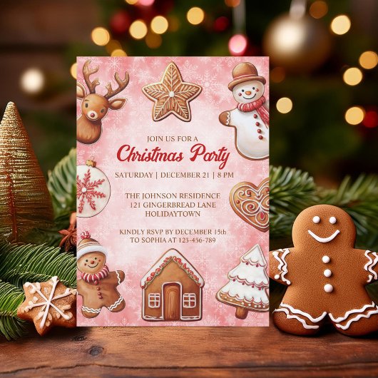 Lebkuchen Kekse Roter Hintergrund Weihnachts-Party Einladung
