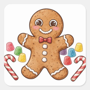 Lebkuchen-Kumpel-Weihnachtscookie-Aufkleber Quadratischer Aufkleber