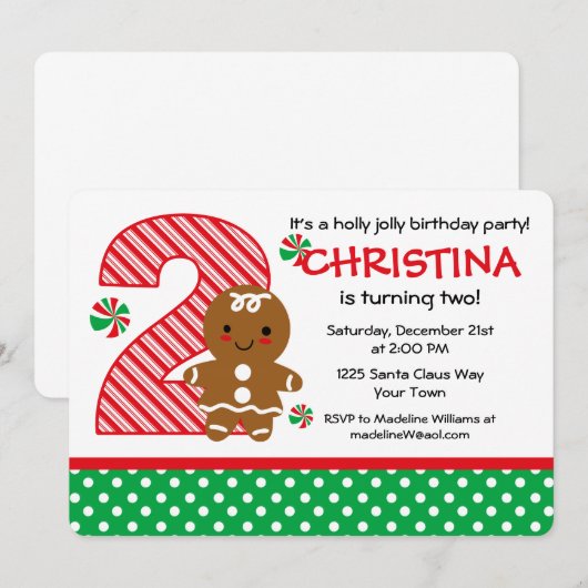 Lebkuchen-Mädchen-2. Geburtstag Einladung (Vorne/Hinten)