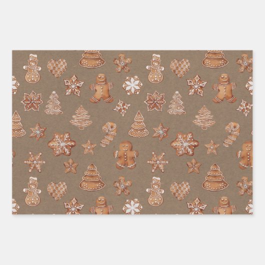 Lebkuchen Mann Cookies Niedlich Weihnachten Geschenkpapier Set (Vorderseite)