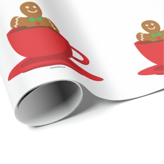 Lebkuchen Mann entspannt in heißer Schokolade Rot  Geschenkpapier (Rolleneckpunkt)
